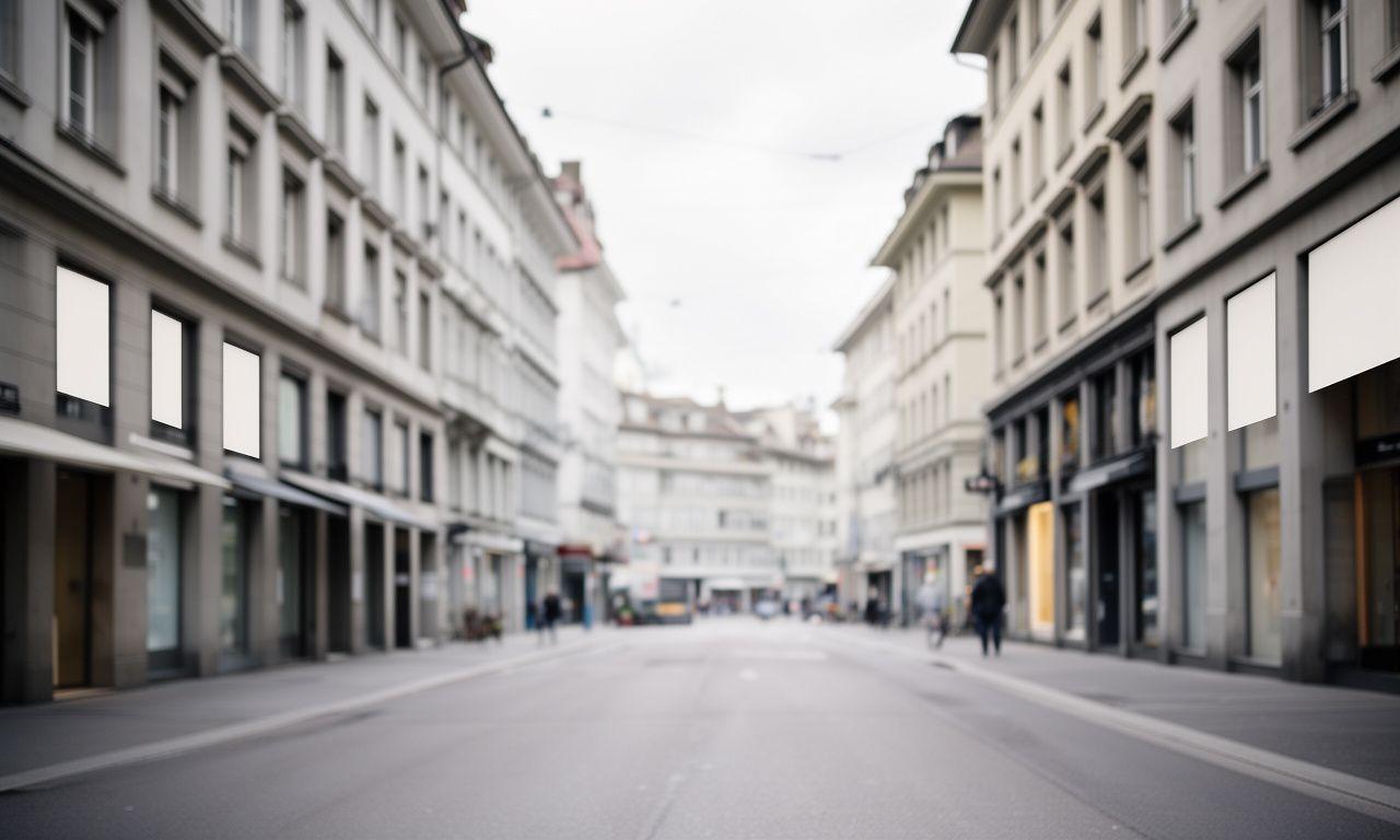 Stilvolle Strassenszene in Zürich mit dezent markiertem Geschäftsumfeld und klarer Orientierung